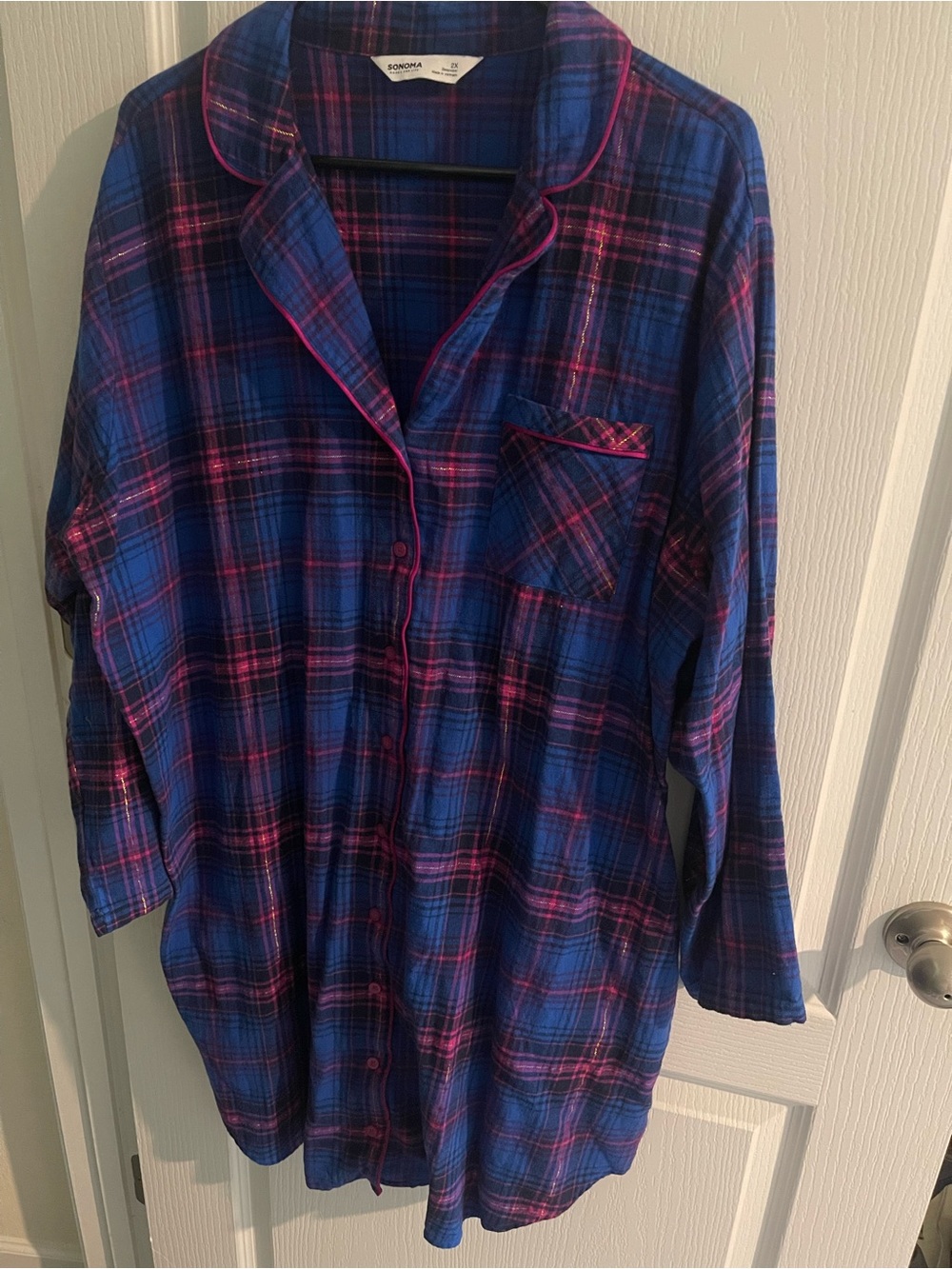 Sonoma Blue & Pink Plaid Button-Up Shirt